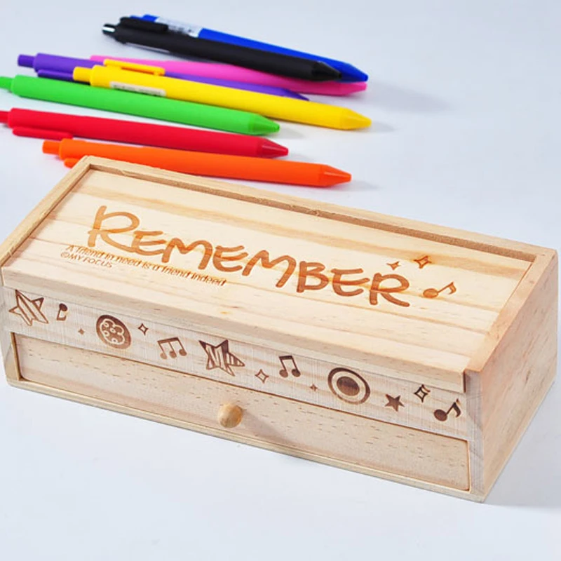 Двухслойный креативный Деревянный чехол для карандаша с искусственными