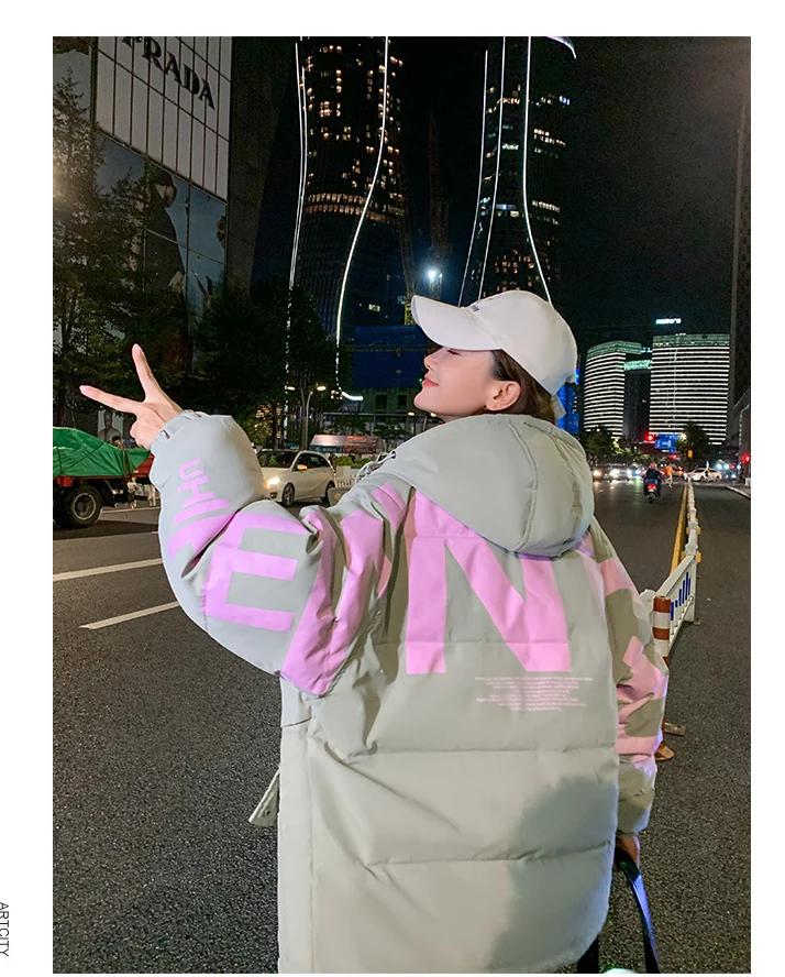 

Индивидуальное пальто, свободное короткое пальто Паркер с капюшоном, хлопковое пуховое пальто с буквенным принтом сзади, кардиган на молнии, женская зимняя куртка