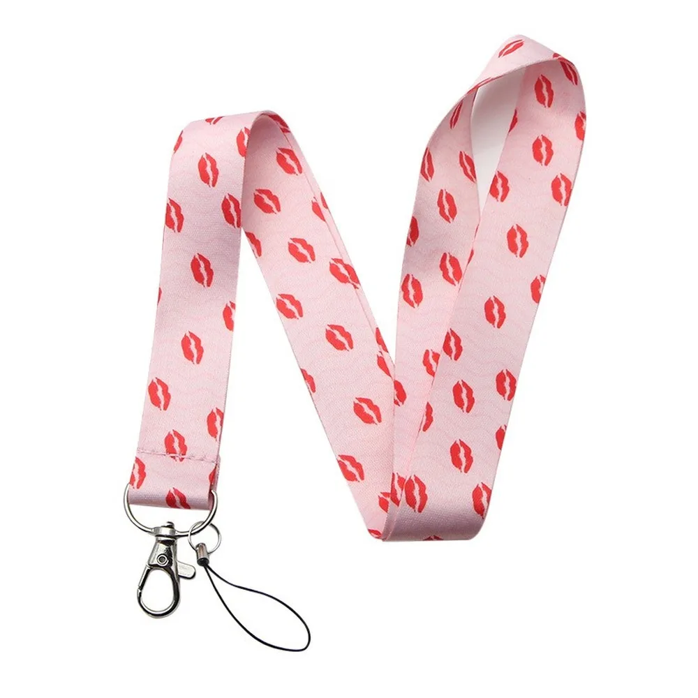 Шнурок Kiss с рисунком губ для ключей от телефона полноцветный индивидуальный