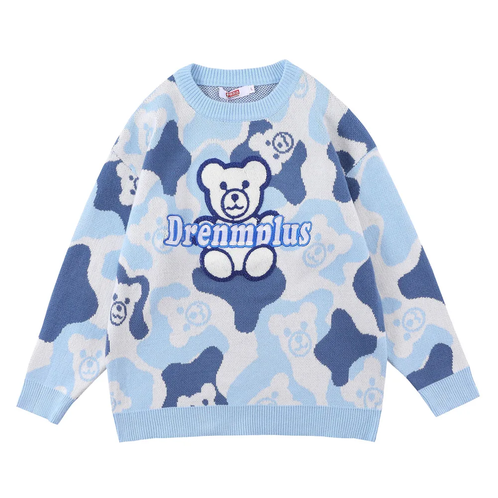 

New Autumn Winter Childlike Bear Embroidery Gradient Camouflage Pullover Sweater Sweet Long-sleeved Sweater Tide