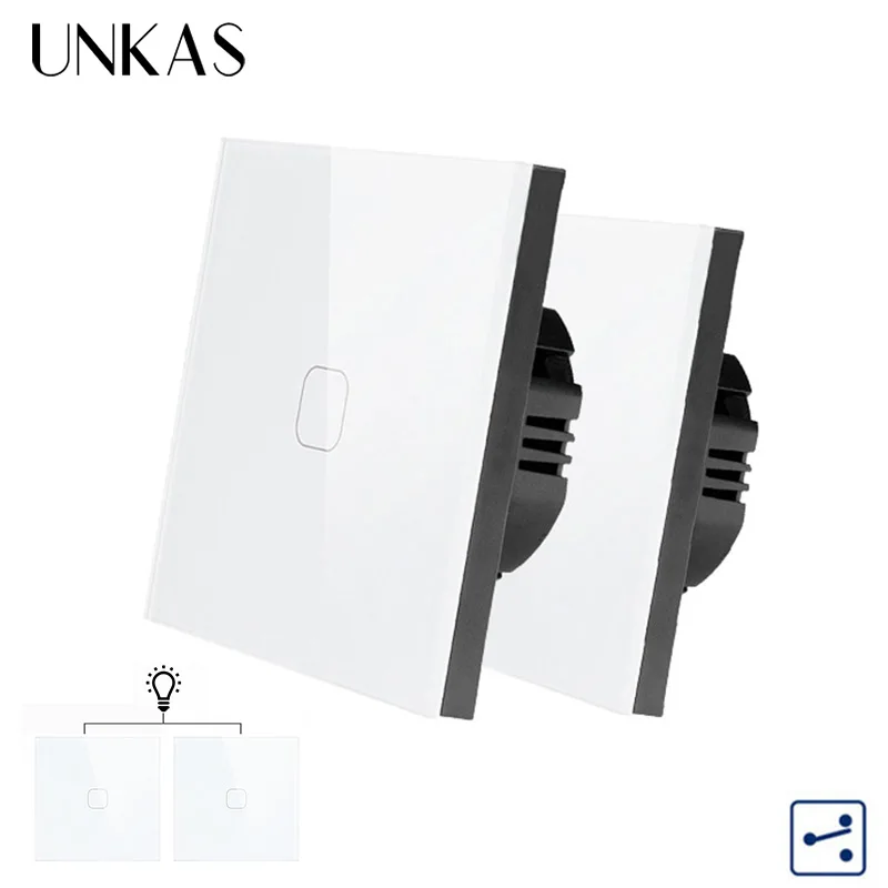 UNKAS EU Standard 1 Gang 2 Way Control Wall Light Touch Switch Crystal Glass Panel Cross Through Switches 2pcs / Pack | Обустройство