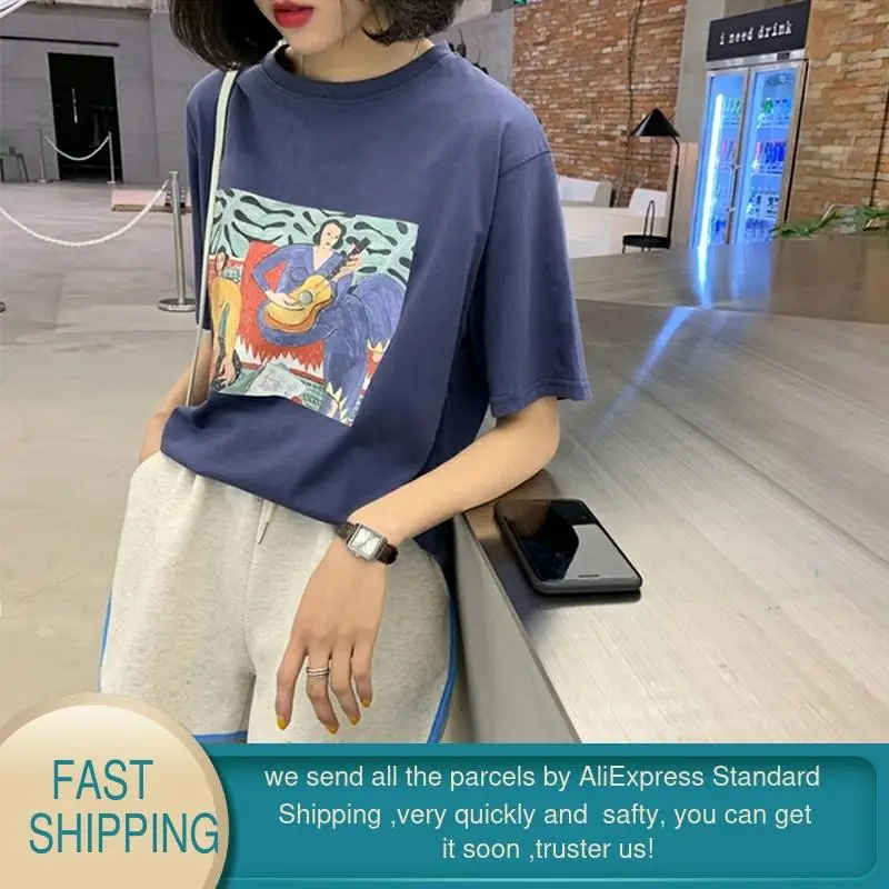 Длинная женская футболка Garemay большого размера в Корейском стиле с принтом