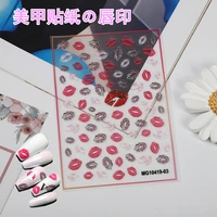 new craft transparent bottom nail art 3d nail art sticker paper flaming red lips nail art decoration sticker