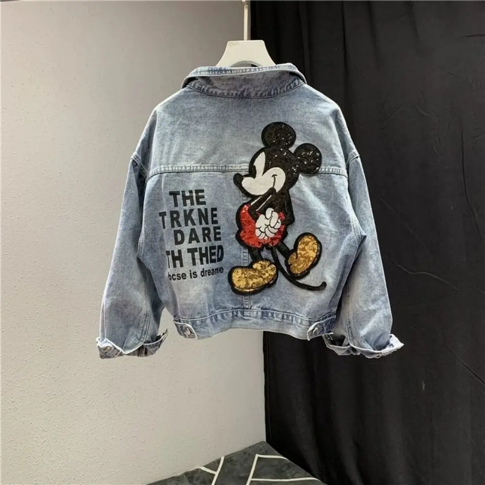 

Disney Mickey Mouse Women Winter Cartoon Jacket Women Female Outerwear Jeans Coat Thickening Cotton Winter Parkas Women Grils