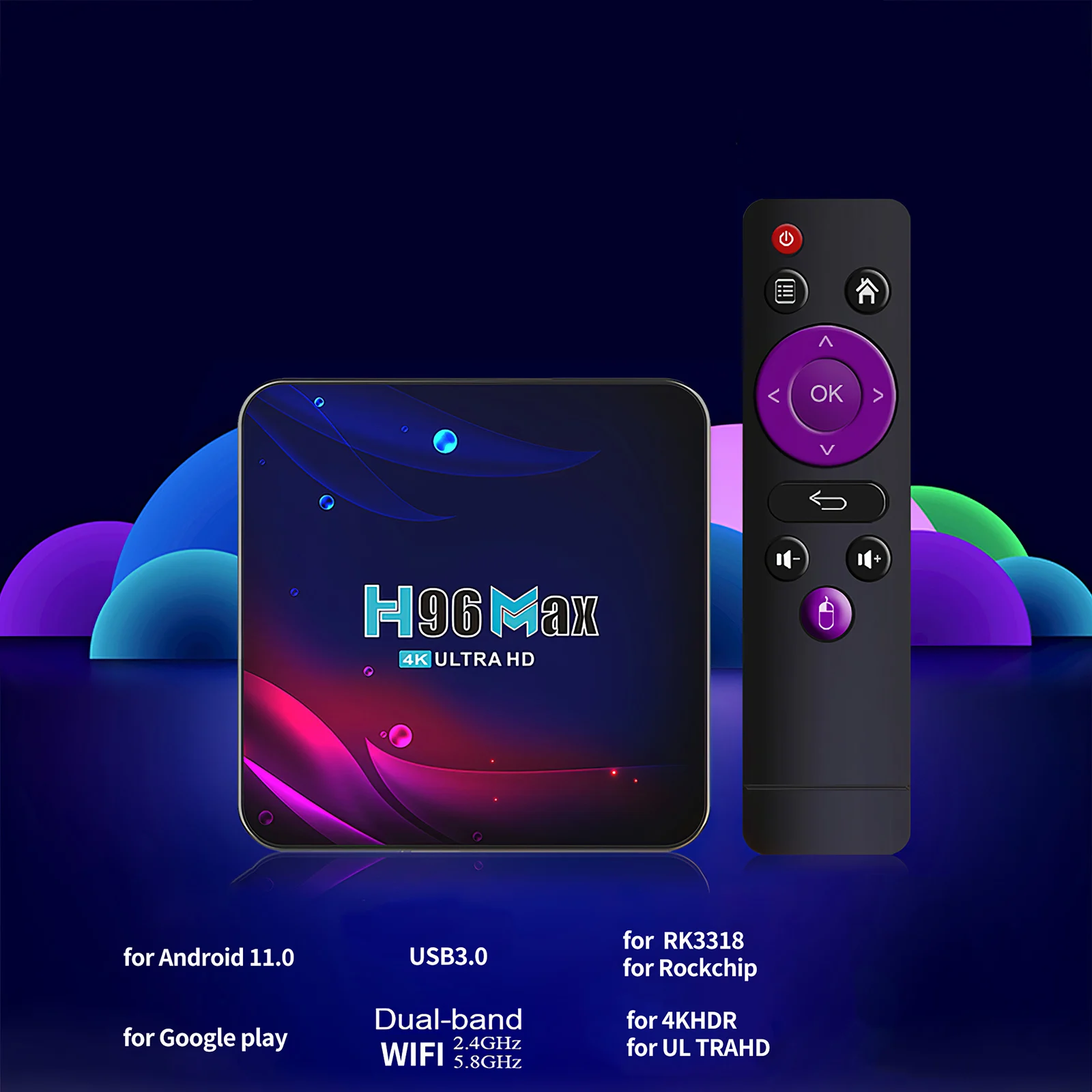 

Приставка Смарт-ТВ H96 MAX, 4 + 64 ГБ, Android 9,0, Wi-Fi, 4K