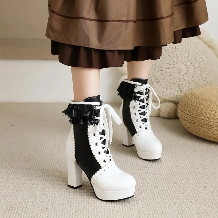 

2021 Women's Boots Bow Tie Color Matching Super High Heel Boots Bandage Thick Heel Short Boots High Heel Fashion Boots Large