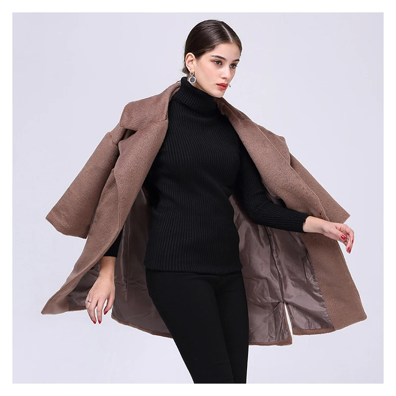 

Женское шерстяное пальто, приталенное однотонное пальто в европейском и американском стиле на осень и зиму, 2021