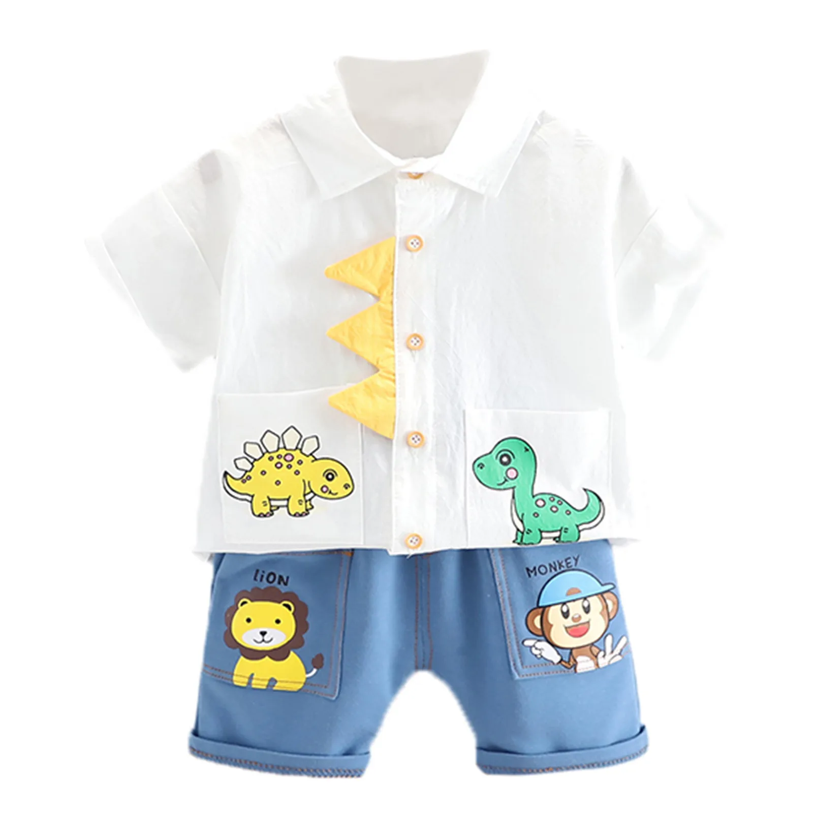 

Summer Baby Boy Outfit Children's Set Cartoon Dinosaur Lion Monkey Printed Tops+shorts Pants Outfits Set Boys Shorts Vetement