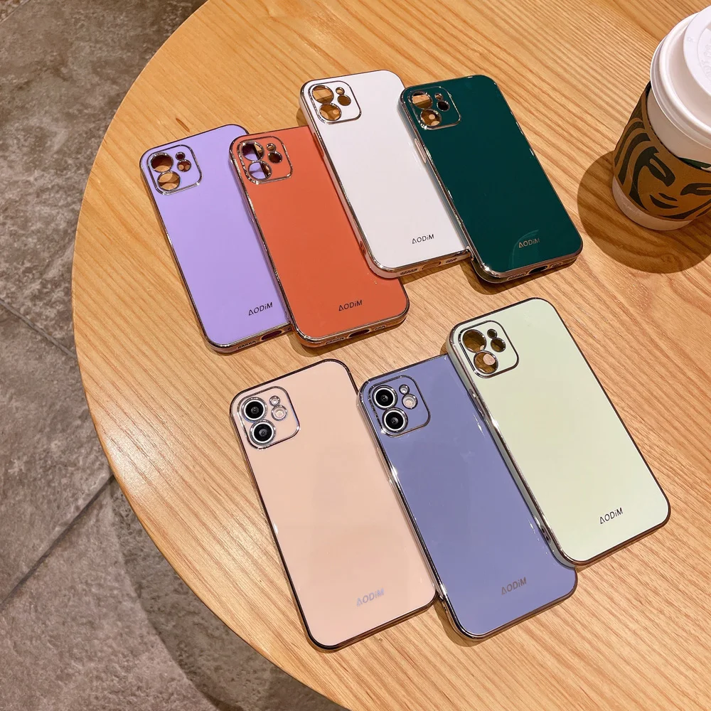 

Luxury Plating Soild Color Frame Case For iPhone 12 11 Pro Max Mini X XR XS 7 8 Plus SE 2020 Camera Protection Soft TPU Cover