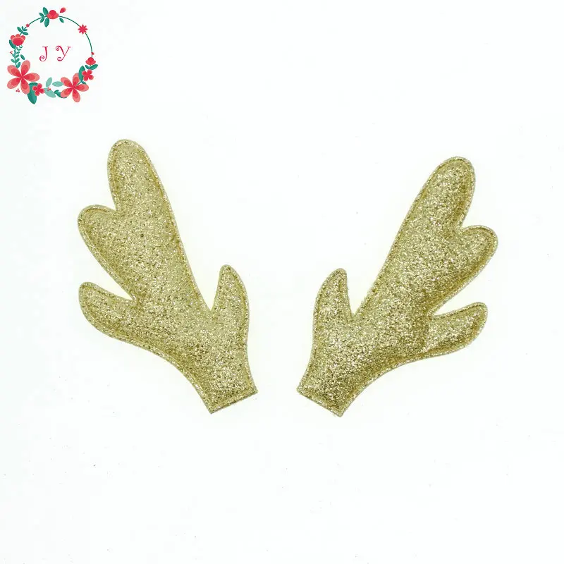 Glitter Gold Набор из 50 шт. золотых и серебряных блестящих оленьих рогов олененок ткань W/губка с подкладкой Buckhorn аппликация для рождественского декора, ремесло DIY - Цвет: Glitter Gold