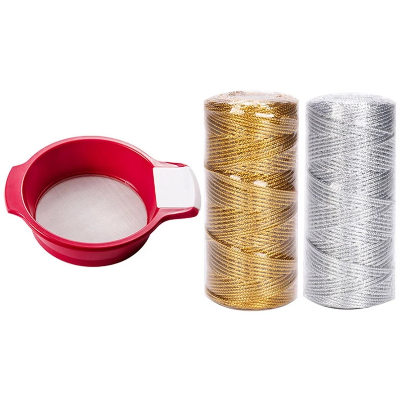 

1 Pcs Ultra-Fine Stainless Steel Mesh Sifter Manual Sieves & 2 Pcs 1.5Mm Gold And Silver Wire Tag Line