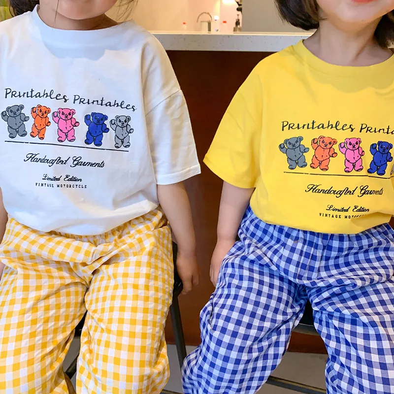 

Summer New Kids bear Tees Cartoon Boys O Neck Short Sleeve Girls T-shirt