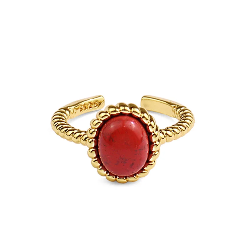 

Red Stone Finger Rings Vintage Open Adjustable Geometry Female Ring For Women Aesthetic Birthday Jewelry Accessories Anillos BFF