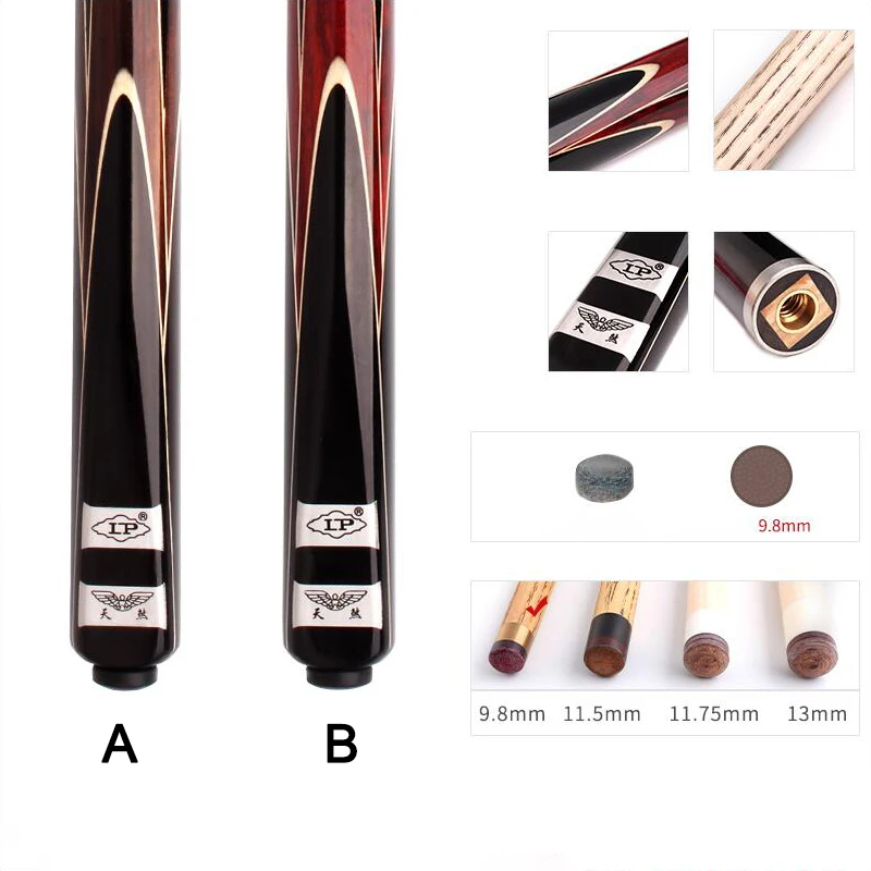

Original LP TIANSHA 3/4 Piece Snooker Cue Kit with Case+Extension 9.8mm Tip One Piece Rare Wood Inlay Snooker Cue Billiard Kit