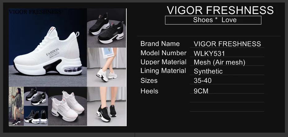 VIGOR/обувь свежести; летние женские кроссовки на каблуке 9 см; сетчатая обувь; осенние кроссовки, визуально увеличивающие рост; Весенняя женская обувь; WY531