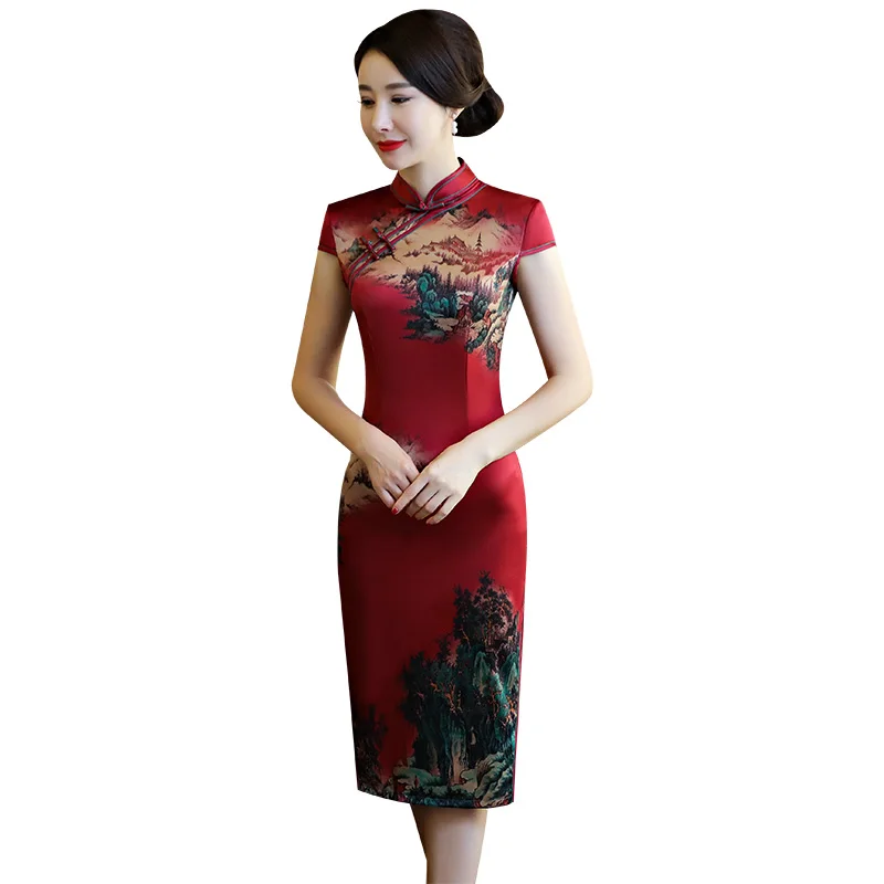 Cheongsam New Style Women's Chinese Style Daily Wearable Mom Dress Retro Slim Fit Improvement Summer Mid-Length Dress