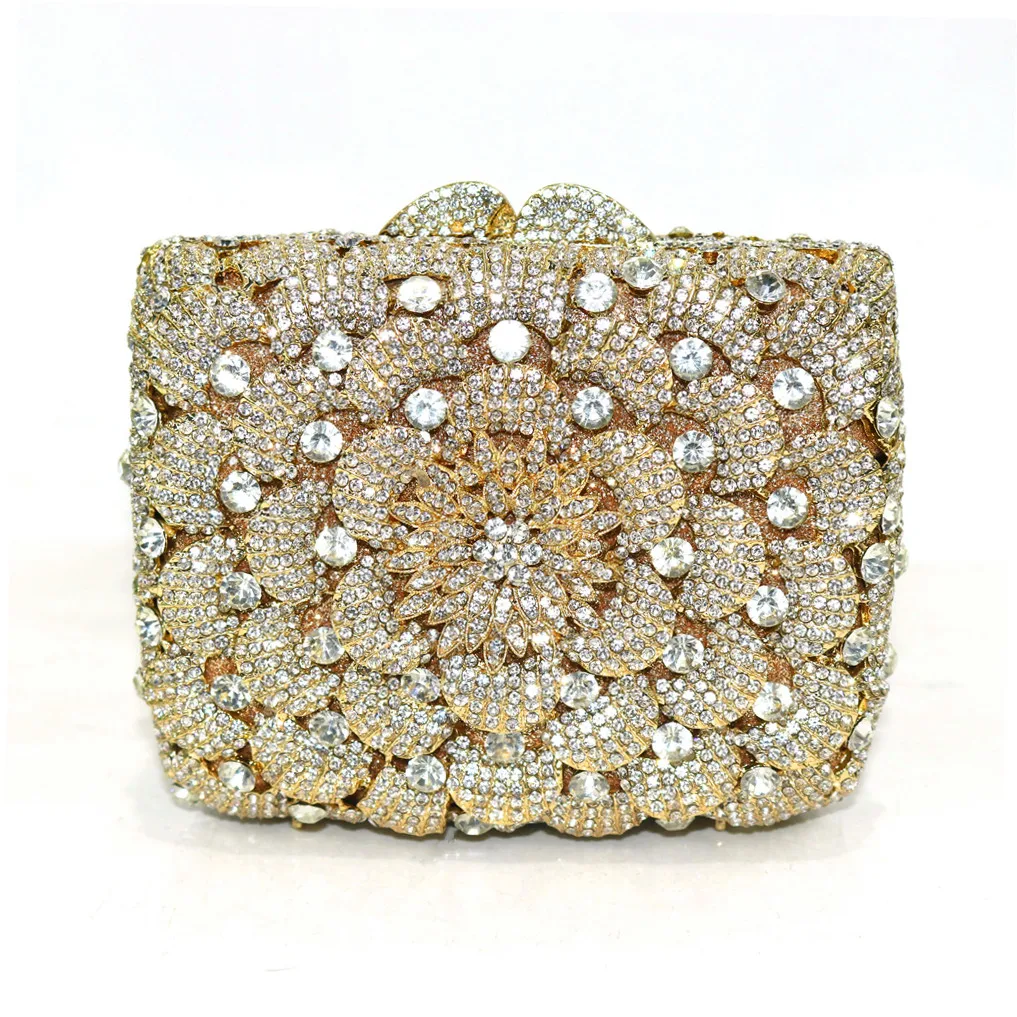 Diamond Luxury Flower Clutches Nigeria Elegant Crystal Purses Hollow Out Style Women Evening Bags Sequined Wedding Party Clutche