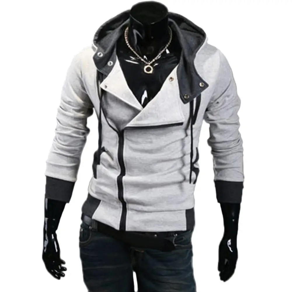 

Plus Size Men Long Sleeve Diagonal Zipper Drawstring Hood Loose Sports Coat Men's Casual Sportswear Fashion for Autumn Winter