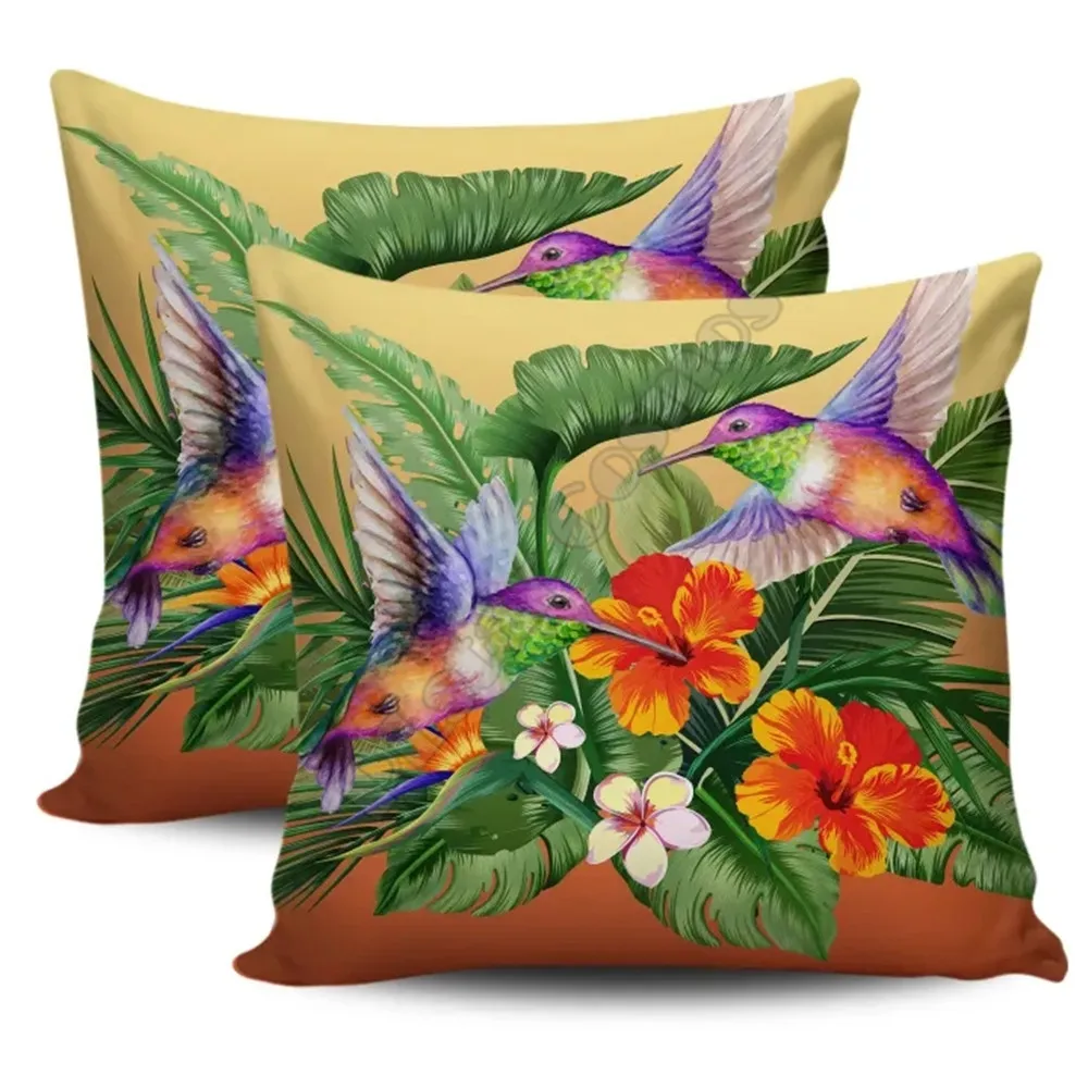 

Hawail Hummingbird Hibiscus Tropical Pillow Covers Pillowcases Throw Pillow Cover Home Decoration Double-sided Printing