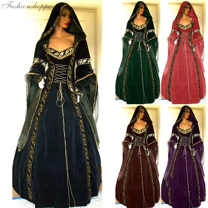 Женское средневековое платье макси винтажное в стиле бохо с длинным