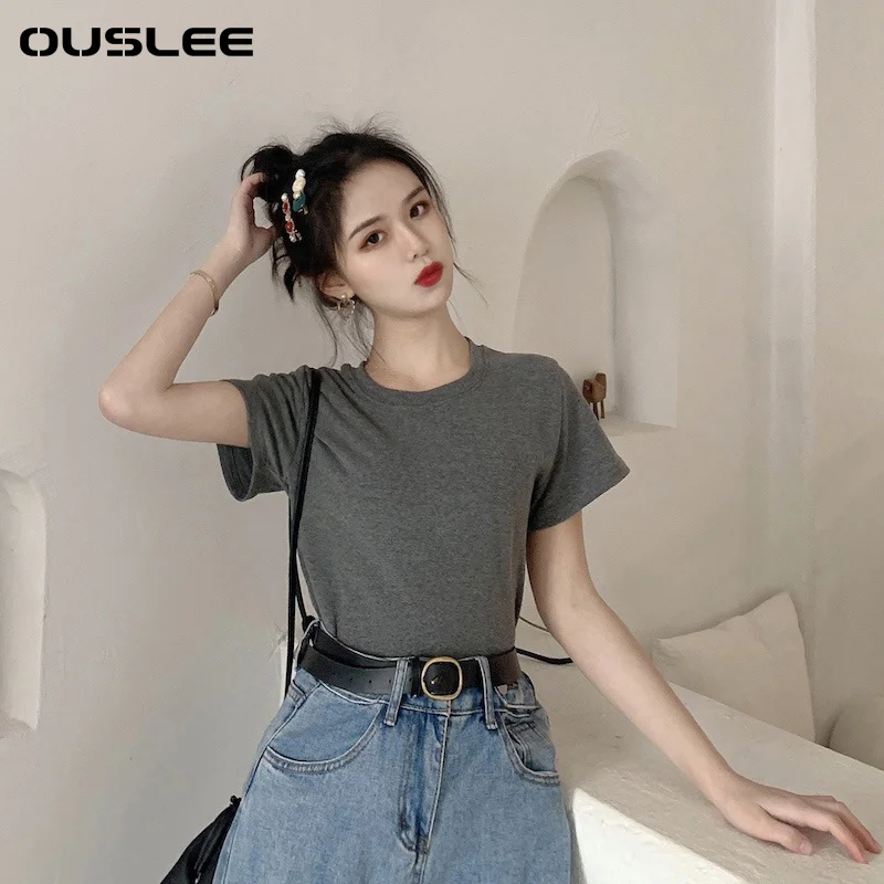 OUSLEE 10 однотонные Цвета Базовая футболка для женщин Повседневная одежда с