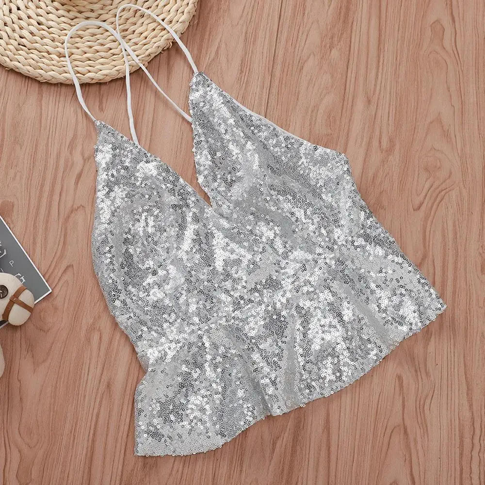 Сексуальный женский топ на бретелях с блестками и размера плюс s женские