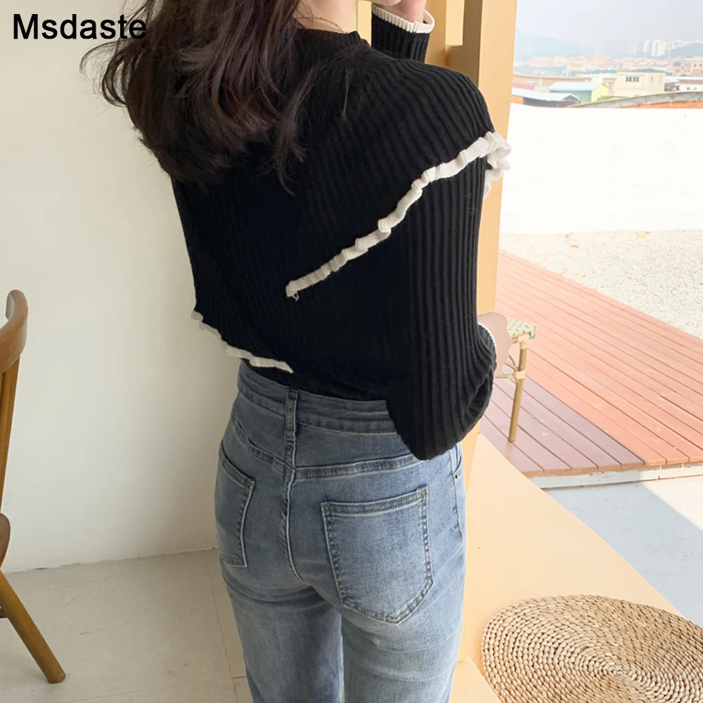 New Fashion Ruffles Design Women Sweaters Female Pullovers Top Knitted Sweater Slim Long Sleeve Ladies Tops Autumn Spring Knit | Женская