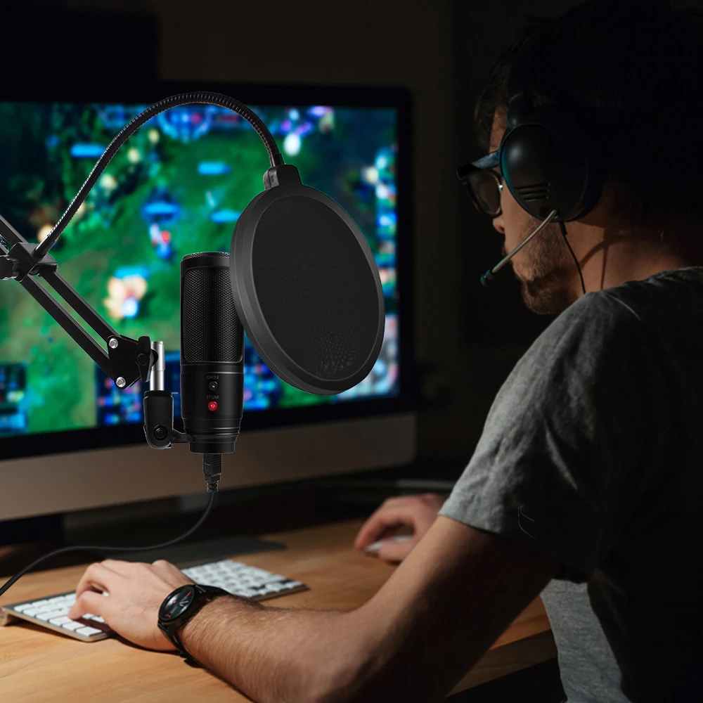 Профессиональный Настольный конденсаторный микрофон для ПК с функциями