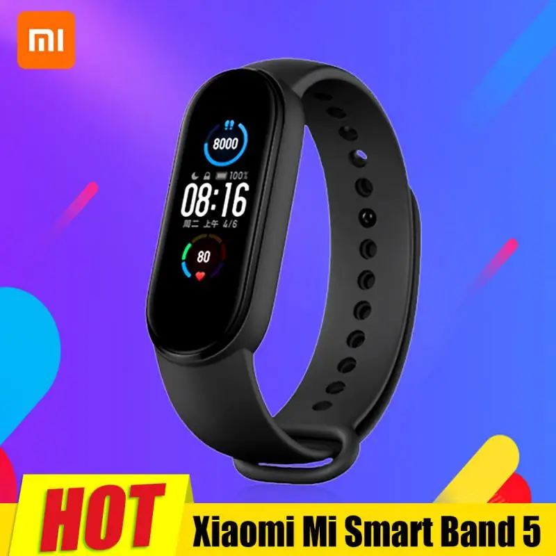 Оригинальный Смарт браслет Xiaomi Mi Band 5 цветной сенсорный экран Miband фитнес