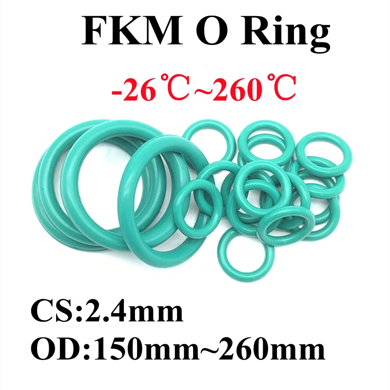 

5pcs Superior FKM Fluorine Rubber O Ring CS 2.4mm OD 150 ~ 260mm Sealing Gasket Insulation Oil High Temperature Resistance Green
