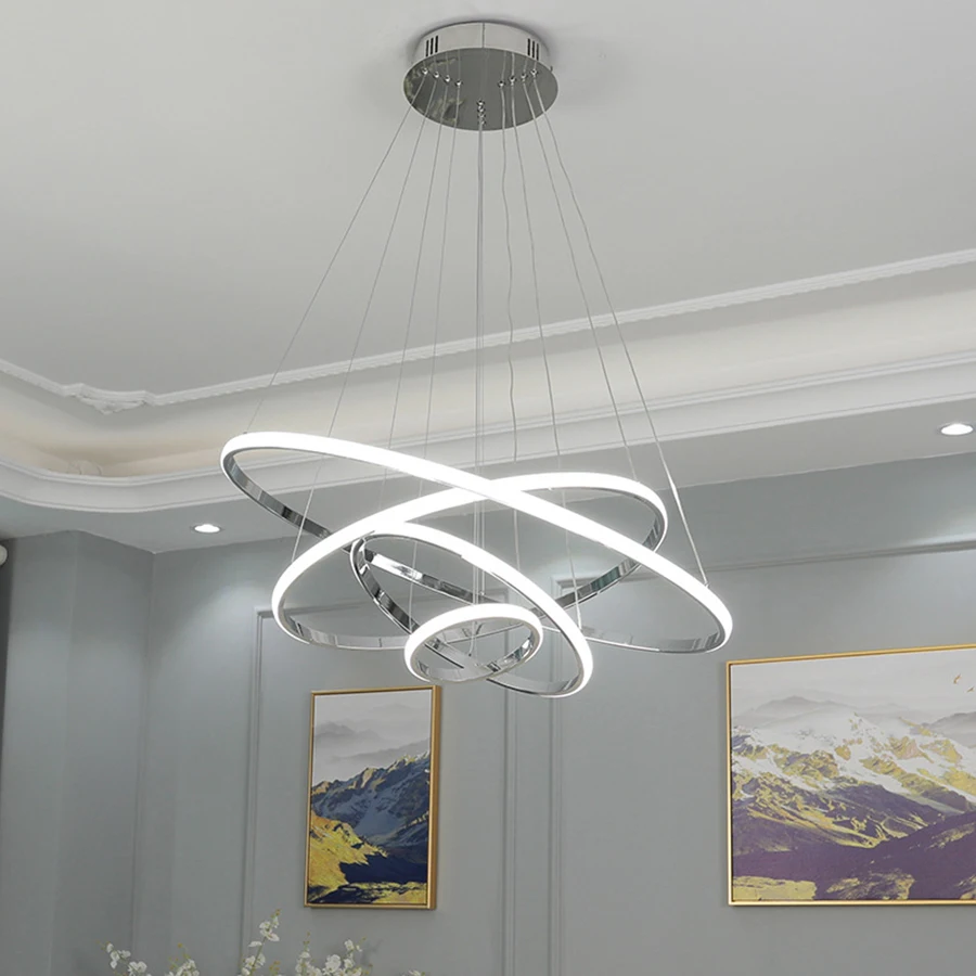 

Modern LED Chrome Ring Pendant Light Luxury Chandelier for Dinningroom Livingroom Deco Restaurant Light Led Lustre Pendants