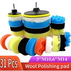 Набор разнообразных полировальных колодок для автомобиля, губка для очистки воском, средство для чистки автомобиля, 3 дюйма, 6 дюймов, 31 шт.компл., M10 14 нитей