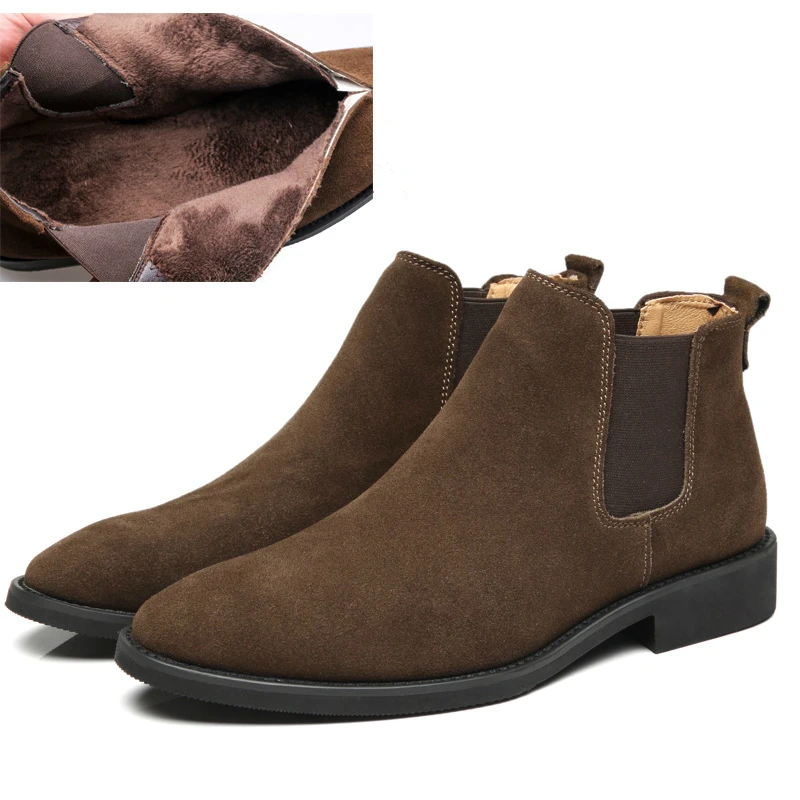 

men's fashion chelsea boots warm plush winter shoes outdoors genuine leather snow boot city boy ankle botas masculinas sapatos