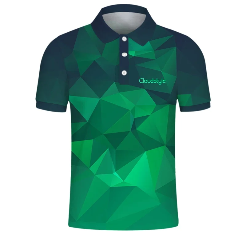 

Own Design Logo Polo Shirts Men 3D Green Gradient Print Tees Tops Shirts Male Casual Short Sleeve Men Polo Customize Loose