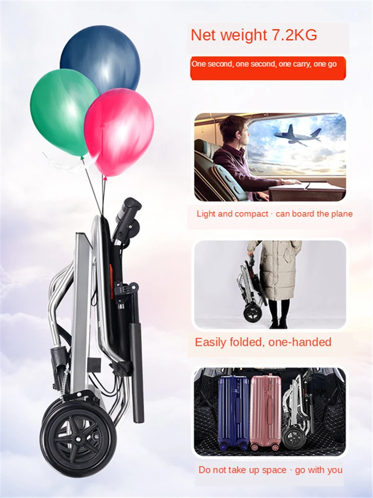 

LISM Lightweight Transport Wheelchair with Handbrakes Folding Transport Chair for Adults Elderly Hand Cart