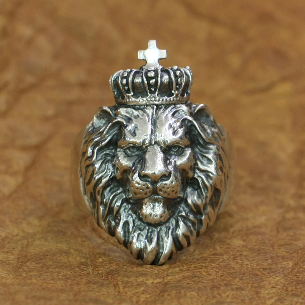 LINSION 925 пробы Серебряное кольцо в виде короля льва мужское байкерское стиле панк с
