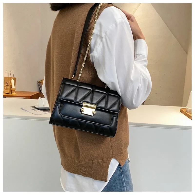 

2021 New Trendy Autumn and Winter High Quality Rhombic Chain Bag Wild Fashion Ladies High Quality PU Shoulder Messenger Bag