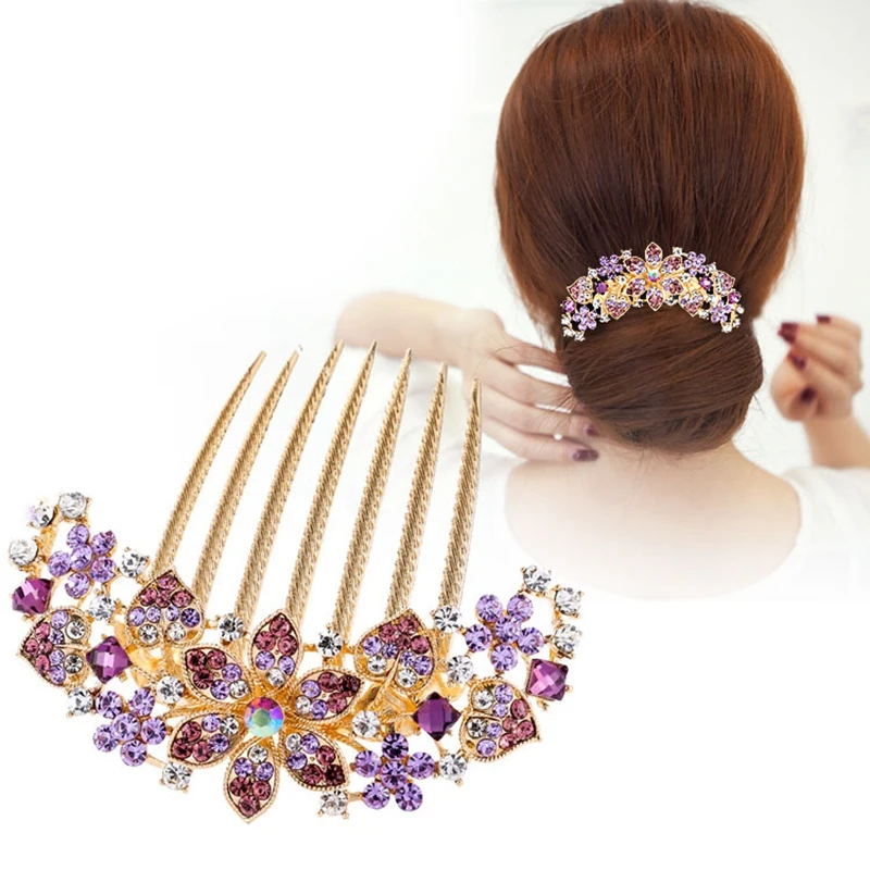 

Shinning Rhinestone Hairpin Flower Love Heart Hair Pin Comb Retro Headwear Hair Clips For Women Ponytail Styling Tools