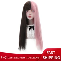 free beauty long straight synthetic brown violet pink middle part 26 lolita hair wigs with bangs for women custom party cosplay