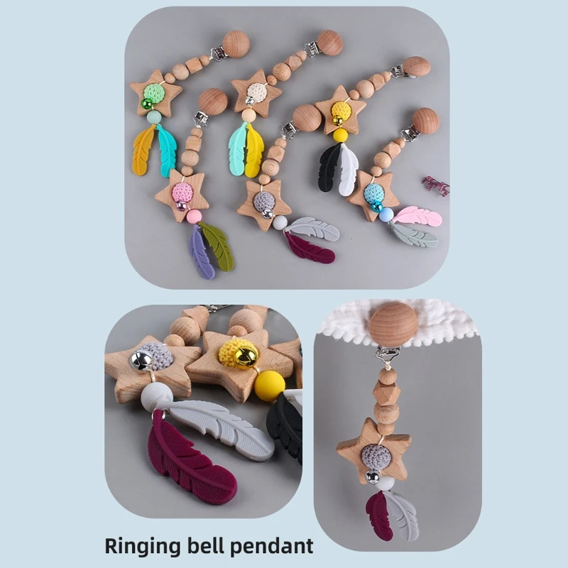 

1 Pc Baby Teether Siliocne Beads Feather Teething Pendant Pram Clip Hanging Toys Mobile Holder Stroller Chain Newborn Wooden Gym
