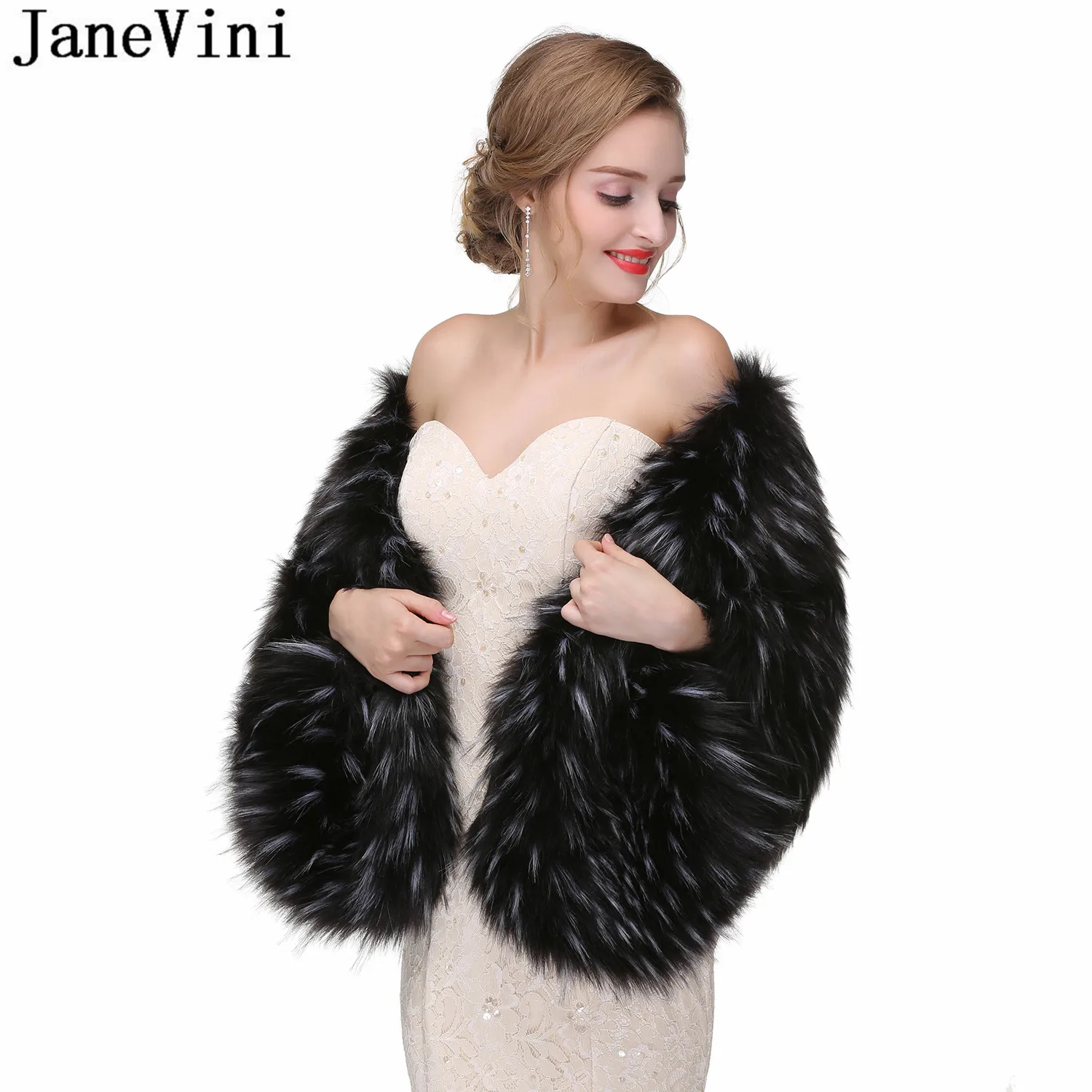 Женская Черная накидка из искусственного меха на зиму 2021 | Свадьбы и торжества