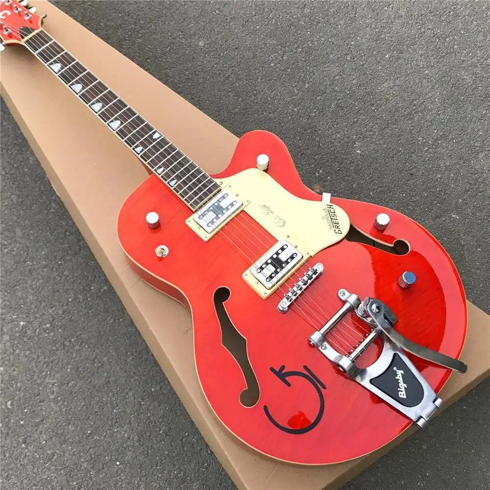 Оранжевое пламя клен джаз электрическая гитара F отверстия полу полые тела