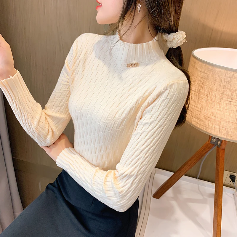 

HKCP Fashion Casual Woman Sweaters Half Turtleneck Bottoming Solid Long Sleeve Pullovers Women Winter Knitted Clothes 2020