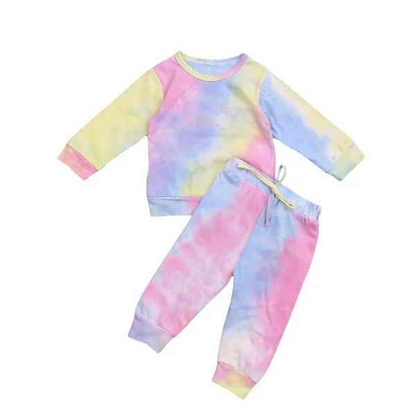 

Baby Girls Autumn 2pcs Set Fashion Tie-dye Long Sleeve Top+long Pants Elastic Waist Infant Kids Children Clothes 1-4 Years