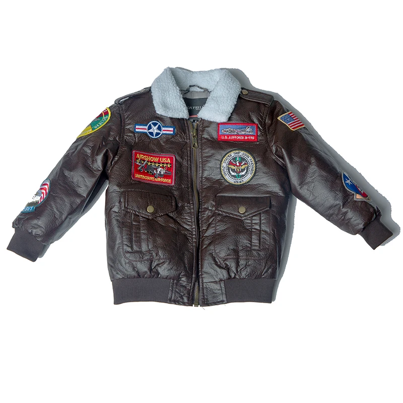 2-12 years old 2019 winter PU leather A2 bomber flight jacket baby girl clothes  boy kids girls coat vintage Outerwear pilot