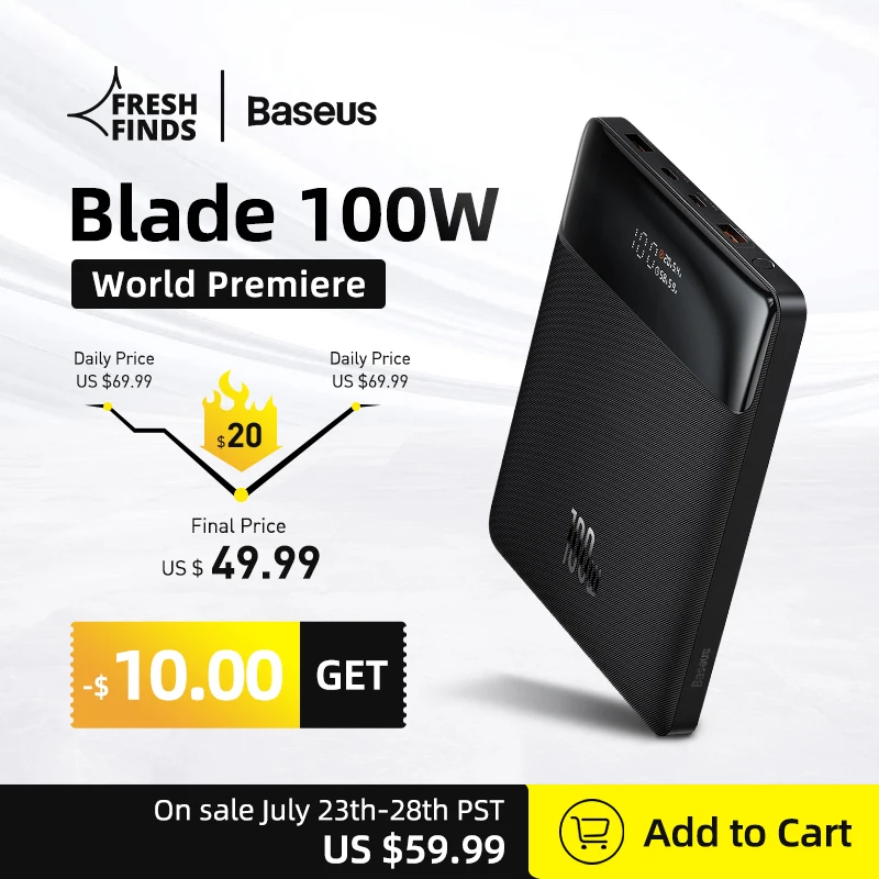 Мировая премьера Baseus 100W Мощность банка 20000 мА/ч Тип C Быстрая зарядка PD банк