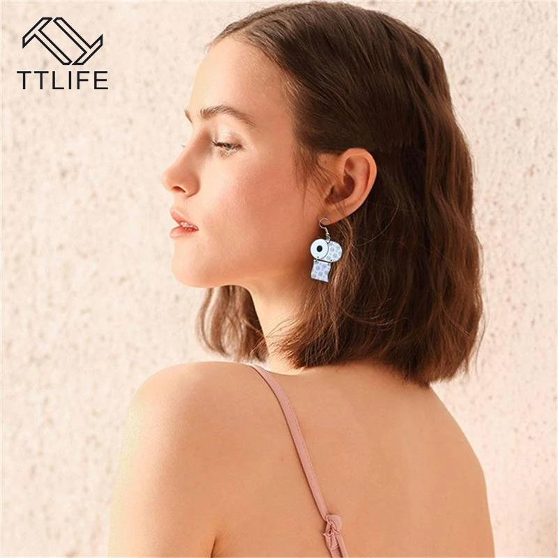 2020 Висячие забавные рулонные серьги с принтом туалетной бумаги 3D висячие