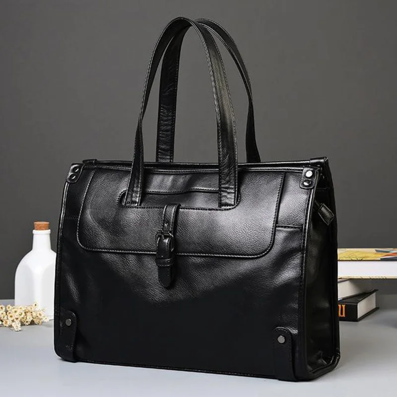 

KUDIAN BEAR Business Men Briefcase Handbag PU Leather Black Big Capacity Men's Shoulder Bag Laptop Casual Bolsos BIX312 PM49