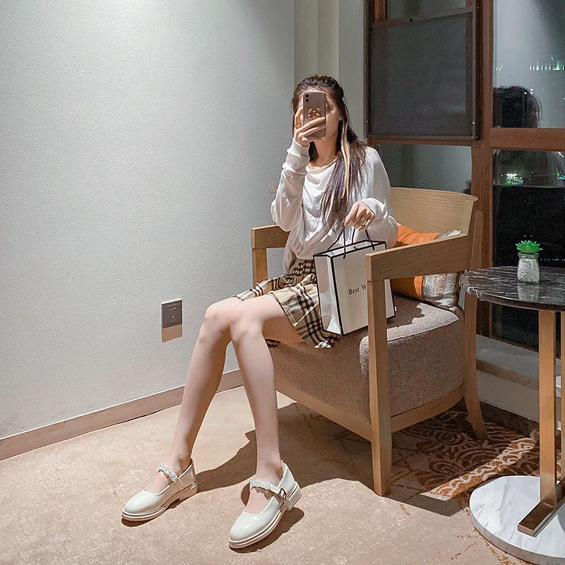 Japanese crystal band Мэри Джейн маленькие кожаные туфли Стразы Цветочная платформа JK