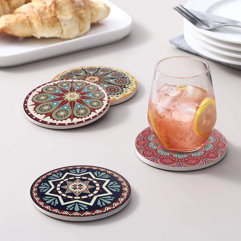 

Coasters with Holder, Mandala Style Absorbent Coaster Sets, Suitable for Kinds of Cups, 4 Inches Set of 6